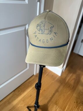 Rare Patagonia Olive Trucker Hat with Blue Buffalo Logo